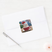 Christmas Snowman In Hot Cocoa Vierkante Sticker (Envelop)