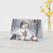 Christmas Snowman In Winter Woods With Animal Kaart (Gele Bloem)