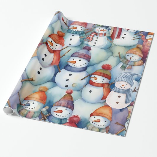 Christmas Snowman Kinder Cadeaupapier (Uitgerold)