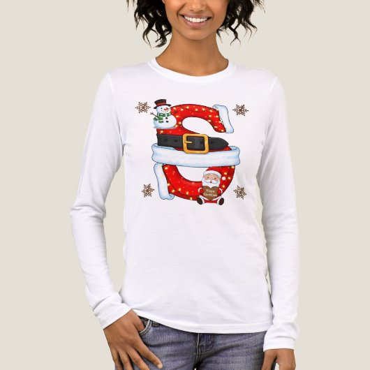 Christmas Snowman Letter S Personalized Sweater De Tri-Blend Shirt (Voorkant volledig)