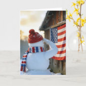 Christmas Snowman Saluting an American Flag Kaart (Gele Bloem)