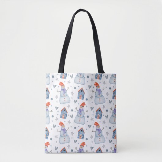 Christmas Snowman Seamless Pattern Holiday Tote Bag (Voorkant)