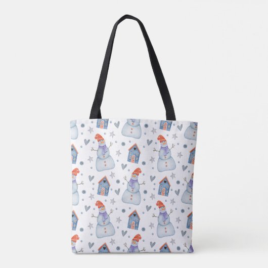Christmas Snowman Seamless Pattern Holiday Tote Bag (Achterkant)