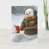 Christmas Snowman Shoveling Snow Kaart (Voorkant)