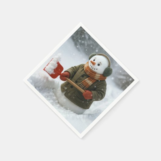 Christmas Snowman Shoveling Snow Servet (Hoek)