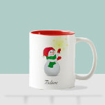 Christmas Snowman T-shirt Tweekleurige Koffiemok<br><div class="desc">Kerstsneeuwman. Geloof dat tekst gepersonaliseerd kan worden.</div>