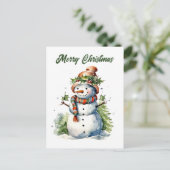 Christmas snowman tekst toevoegen waterverf Vakant Feestdagenkaart (Staand voorkant)