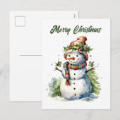 Christmas snowman tekst toevoegen waterverf Vakant Feestdagenkaart (Voorkant / Achterkant)