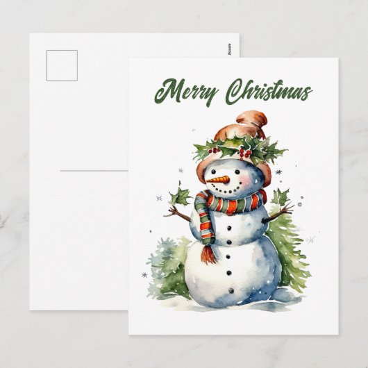Christmas snowman tekst toevoegen waterverf Vakant Feestdagenkaart (Voorkant / Achterkant)