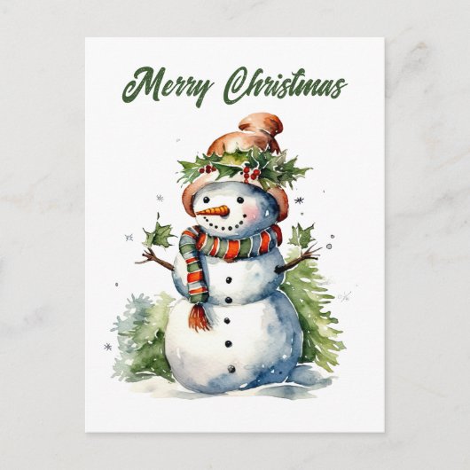 Christmas snowman tekst toevoegen waterverf Vakant Feestdagenkaart (Voorkant)
