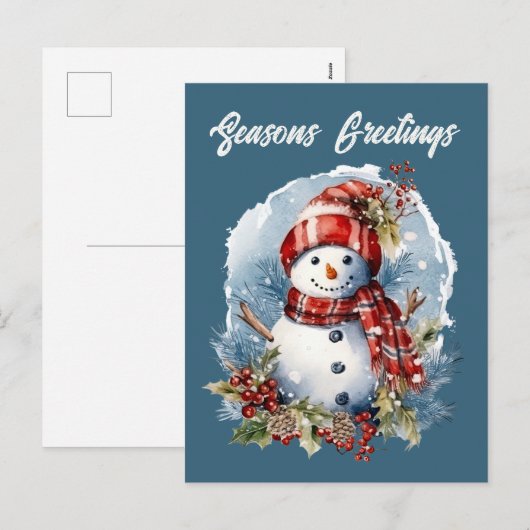 Christmas snowman tekst toevoegen waterverf Vakant Feestdagenkaart (Voorkant / Achterkant)