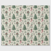 Christmas Snowman Vintage Toile Elegant Cadeaupapier (Vlak)