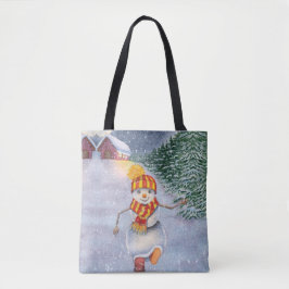 Christmas snowman walking tote bag