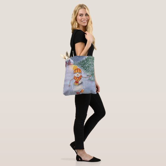 Christmas snowman walking tote bag (Op model)