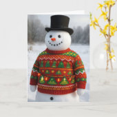 Christmas Snowman Wearing an Ugly Sweater Kaart (Gele Bloem)