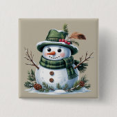 Christmas Snowman Winter Season Holiday Vierkante Button 5,1 Cm (Voorkant)