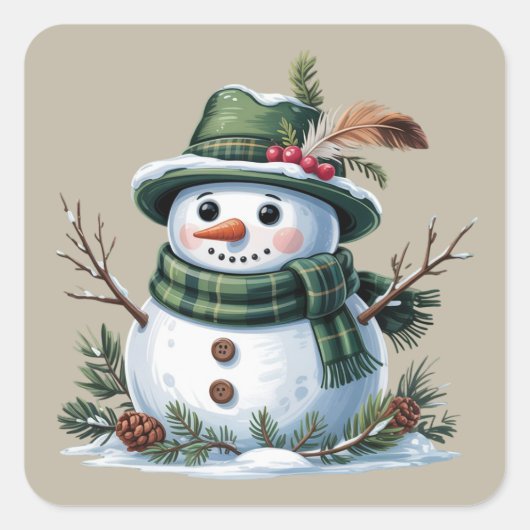 Christmas Snowman Winter Season Holiday Vierkante Sticker (Voorkant)