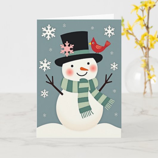 Christmas Snowman With Cardinal Kaart (Gele Bloem)