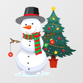Christmas Snowman With Christmas Tree Shop Decor Raamsticker (Vel)