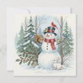 Christmas Snowman with Forest Animals and Birds Feestdagenkaart (Voorkant)