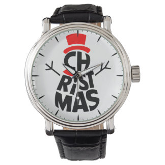 Christmas Snowman Word Art Horloge