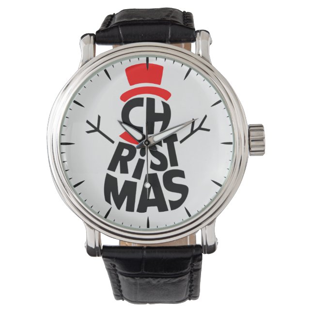 Christmas Snowman Word Art Horloge (Voorkant)