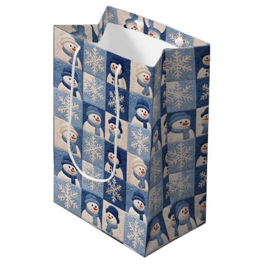 Christmas Snowmen and Snowflakes Quilt Pattern Medium Cadeauzakje (Voorkant Gekanteld)