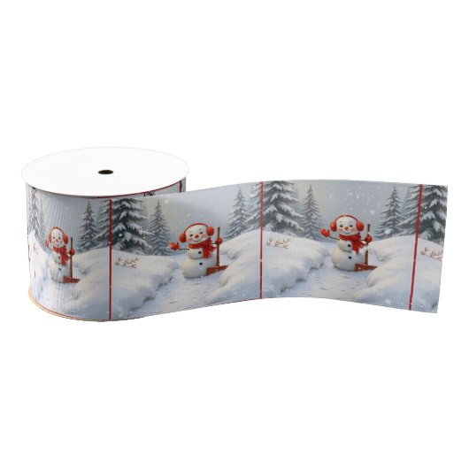 Christmas Snowmen With Red Shovels Grosgrain Lint (Spoel)
