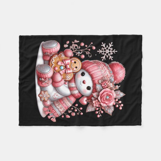 Christmas Snowperson  Fleece Deken (Voorkant (Horizontaal))