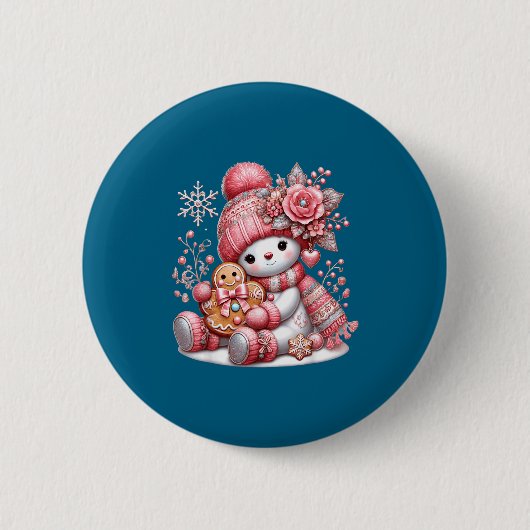 Christmas Snowperson  Ronde Button 5,7 Cm (Voorkant)