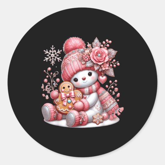 Christmas Snowperson Ronde Sticker (Voorkant)