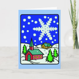 Christmas Snowy Church Scene Wenskaart Feestdagen Kaart
