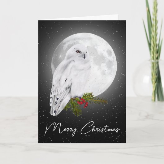 Christmas Snowy Owl In the Moonlight Kaart (Voorkant)
