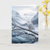 Christmas Snowy Owl On a Winter Tree Branch Kaart (Gele Bloem)