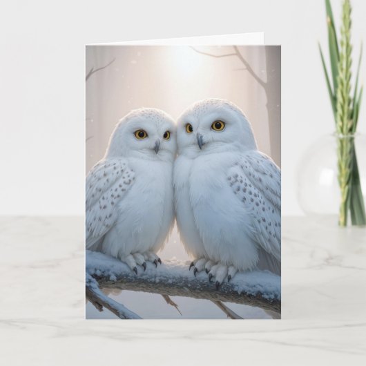 Christmas Snowy Owls On a Winter Branch Kaart (Voorkant)