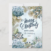 Christmas Snowy Pine Hydrangea Feestdagenkaart (Voorkant)