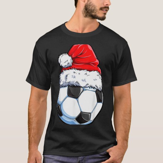 Christmas Soccer Ball Santa Hat Funny Srts Xmas Bo T-shirt (Voorkant)
