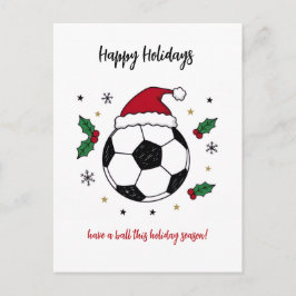 Christmas Soccer Ball Santa Hat Greeting Cards Feestdagenkaart
