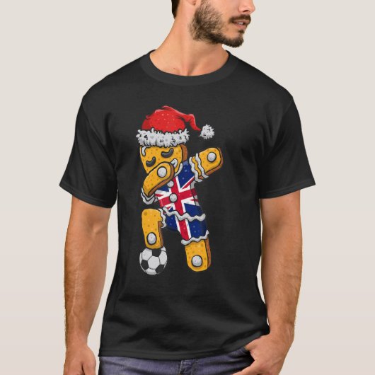 Christmas Soccer Boy Dabbing Gingerbread England F T-shirt (Voorkant)