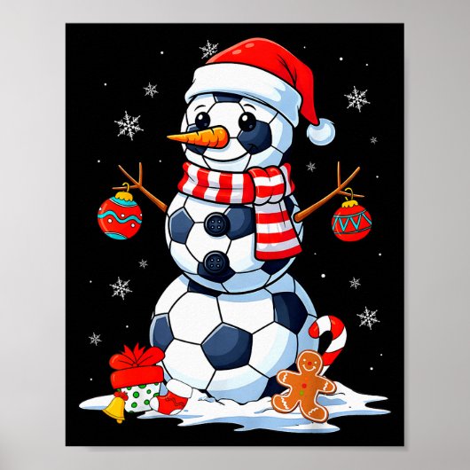 Christmas Soccer Funny Snowman Men Boys Kids  Poster (Voorkant)