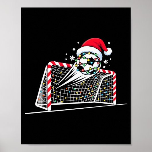 Christmas Soccer Goal Ball Lights Santa Xmas Kids  Poster (Voorkant)