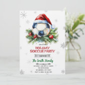 Christmas soccer party invitation kaart (Staand voorkant)
