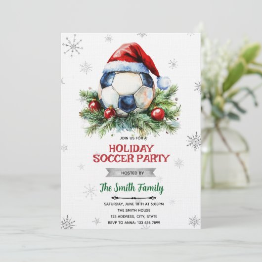 Christmas soccer party invitation kaart (Staand voorkant)