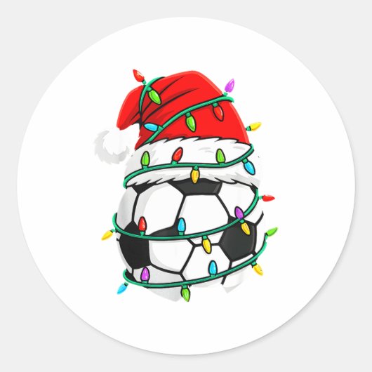 Christmas Soccer Santa Hat Lights Santa Srts Xmas Ronde Sticker (Voorkant)