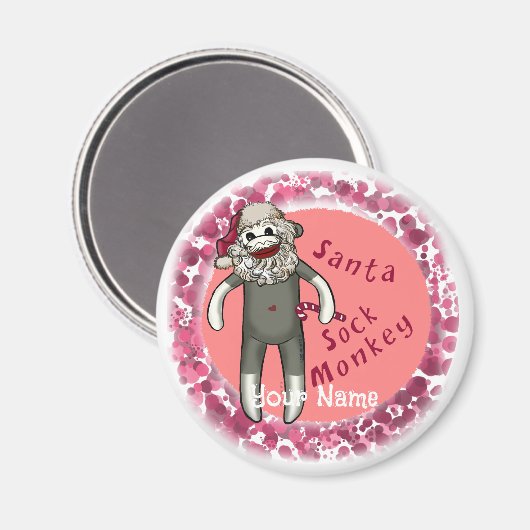 Christmas Sock Monkey Santa Magneet (Voorkant / Achterkant)