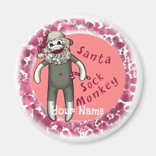 Christmas Sock Monkey Santa Magneet