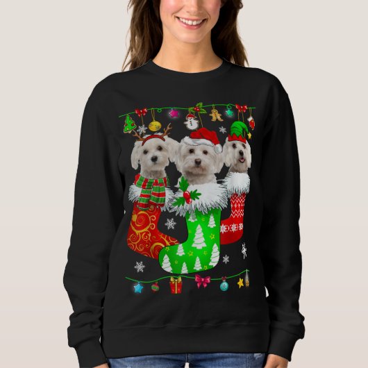 Christmas Socks Pajama Maltese Dog Puppy Lover Trui (Voorkant)