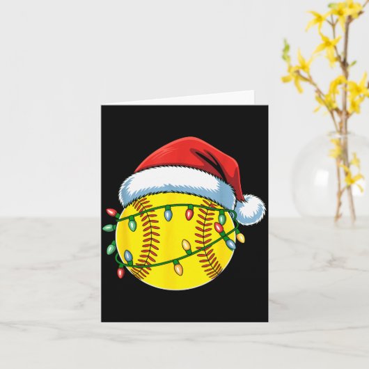 Christmas Softball Ball Santa Hat Softball Xmas Li Kaart (Gele Bloem)