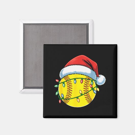 Christmas Softball Ball Santa Hat Softball Xmas Li Magneet (Voorkant / Achterkant)