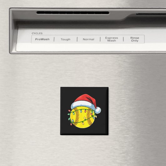 Christmas Softball Ball Santa Hat Softball Xmas Li Magneet (Insitu (Vaatwasser))